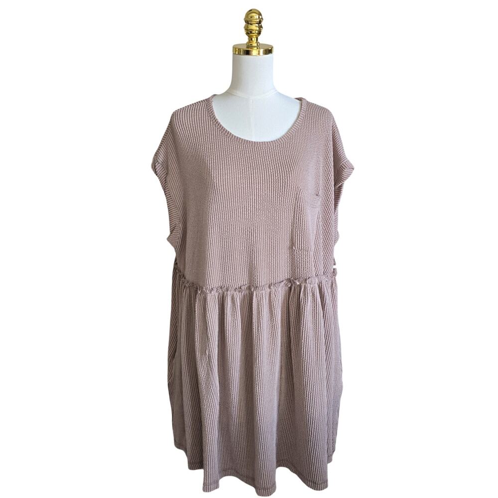 Three Bird Nest Dress Womens Medium Brown Oversized Babydoll Boho Pockets
